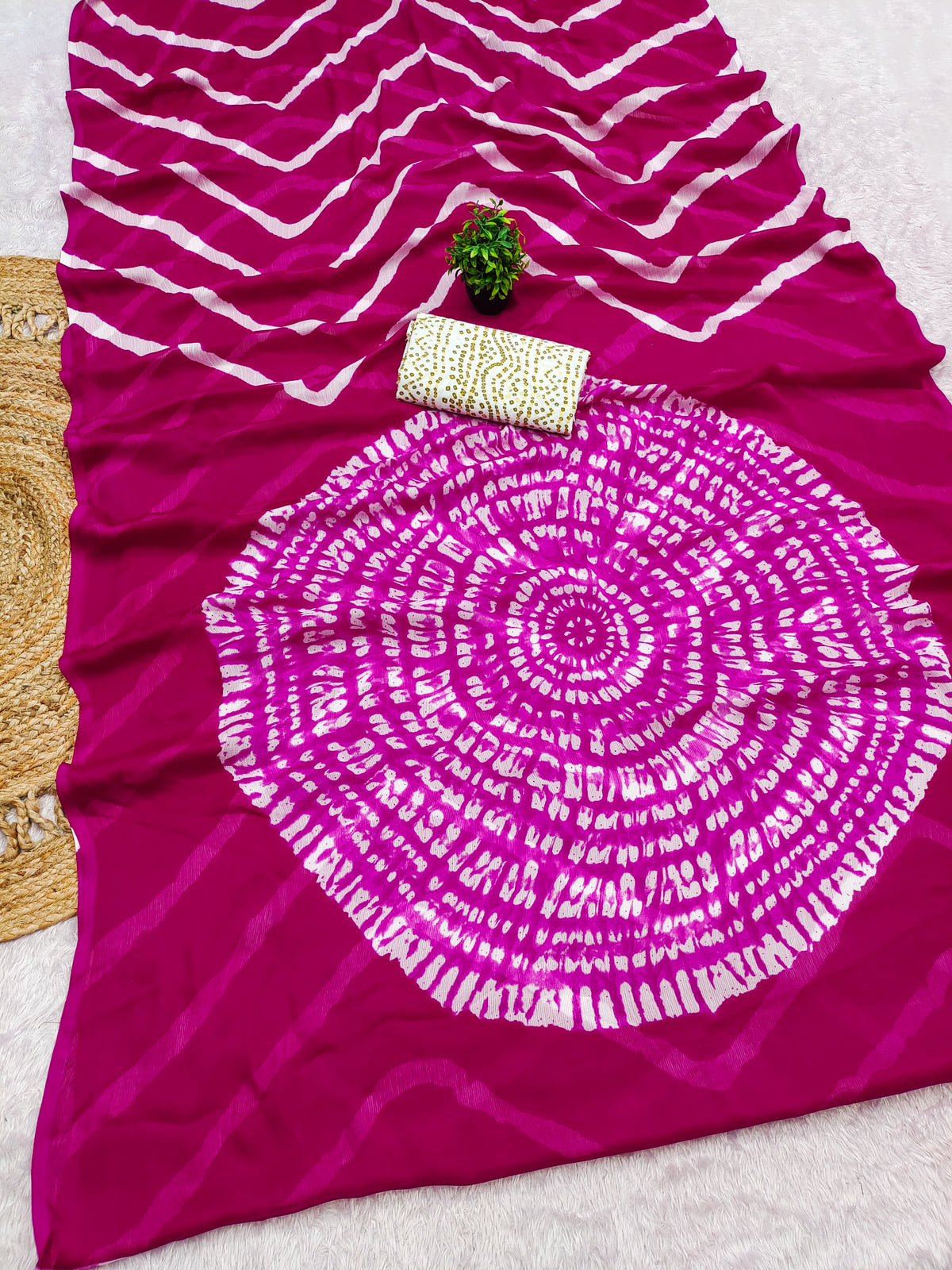 CHIFFON LAHERIYA PRINT SAREE WITH PRINTED BLOUSE