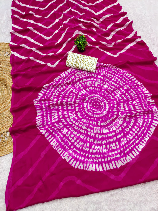 CHIFFON LAHERIYA PRINT SAREE WITH PRINTED BLOUSE