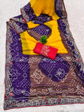 Georgette fabric embroidery pitta work saree with embroidered blouse.