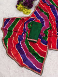 pure chiffon fabric sawan special laheriya print saree with embroidery work lace border.