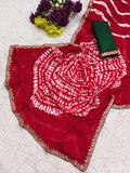 laheriya print moss chiffon fabric saree,with embroidery work saree.
