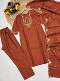 kurti pant dupatta set with embroidery work
