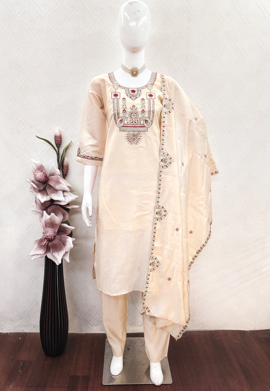 kurti pant dupatta set with embroidery work