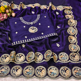 Fendi sattin chiffon fabric with embroidery work design on allover saree.