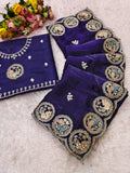 Fendi sattin chiffon fabric with embroidery work design on allover saree.