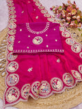 Fendi sattin chiffon fabric with embroidery work design on allover saree.