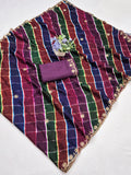 Chiffon Fabric Laheriya Print saree with beads embroidery work embroidered blouse.