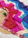 Laheriya print georgette fabric saree with original Gota Patti work lace border.with blouse.