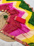 Laheriya print georgette fabric saree with original Gota Patti work lace border.with blouse.