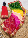 Laheriya print georgette fabric saree with original Gota Patti work lace border.with blouse.