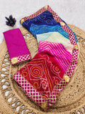Laheriya print georgette fabric saree with original Gota Patti work lace border.with blouse.