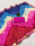 Laheriya print georgette fabric saree with original Gota Patti work lace border.with blouse.