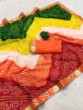 Laheriya print georgette fabric saree with original Gota Patti work lace border.with blouse.