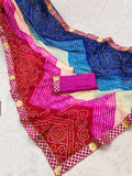 Laheriya print georgette fabric saree with original Gota Patti work lace border.with blouse.