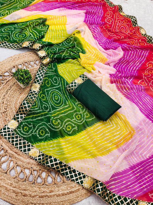 Laheriya print georgette fabric saree with original Gota Patti work lace border.with blouse.