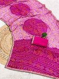 Moss Chiffon Bandhani Printed Saree with Designer Embroiderd Border For Women.