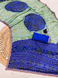 Moss Chiffon Bandhani Printed Saree with Designer Embroiderd Border For Women.
