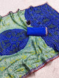 Moss Chiffon Bandhani Printed Saree with Designer Embroiderd Border For Women.