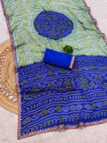 Moss Chiffon Bandhani Printed Saree with Designer Embroiderd Border For Women.