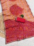 Moss Chiffon Bandhani Printed Saree with Designer Embroiderd Border For Women.