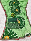 Pure Moss Chiffon Printed Saree with Premium Embroidered Lace Border & Dual Blouse