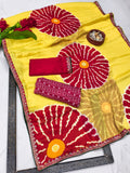 Pure Moss Chiffon Printed Saree with Premium Embroidered Lace Border & Dual Blouse