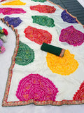 Pure Moss Chiffon fabric bandhani print saree with embroidery work lace border.