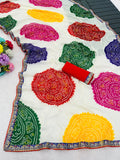 Pure Moss Chiffon fabric bandhani print saree with embroidery work lace border.