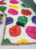 Pure Moss Chiffon fabric bandhani print saree with embroidery work lace border.