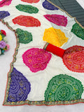 Pure Moss Chiffon fabric bandhani print saree with embroidery work lace border.