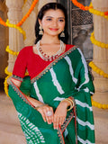 chiffon fabric laheriya print saree with embroidered lace border with heavy banglori silk blouse.