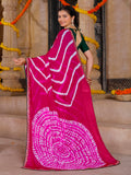 chiffon fabric laheriya print saree with embroidered lace border with heavy banglori silk blouse.