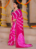 chiffon fabric laheriya print saree with embroidered lace border with heavy banglori silk blouse.
