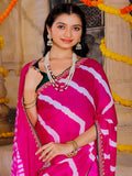 chiffon fabric laheriya print saree with embroidered lace border with heavy banglori silk blouse.