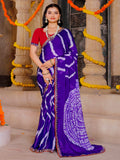 chiffon fabric laheriya print saree with embroidered lace border with heavy banglori silk blouse.