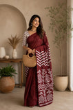 Dark maroon Hand Block Printed saree