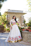 Elegant White Floral Embroidered Lehenga Choli with Dupatta for Women
