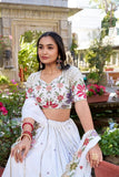 Elegant White Floral Embroidered Lehenga Choli with Dupatta for Women