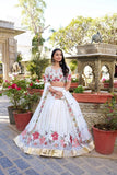 Elegant White Floral Embroidered Lehenga Choli with Dupatta for Women