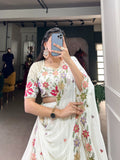 Elegant White Floral Embroidered Lehenga Choli with Dupatta for Women