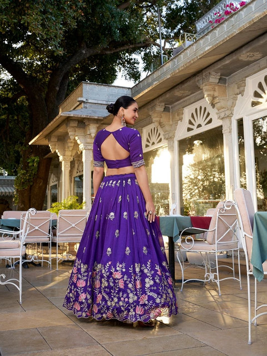 Vichitra Silk Sequins and Tread Embroidery Work lahenga