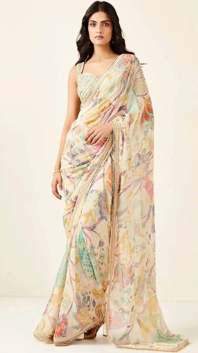 Pastel Symphony Georgette  Printed Saree
