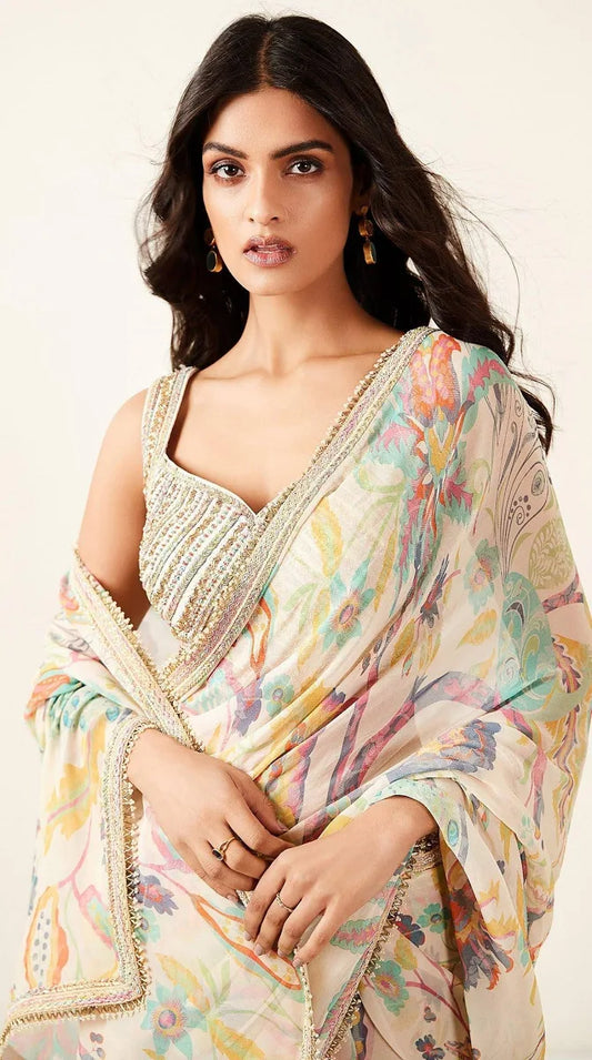 Pastel Symphony Georgette  Printed Saree